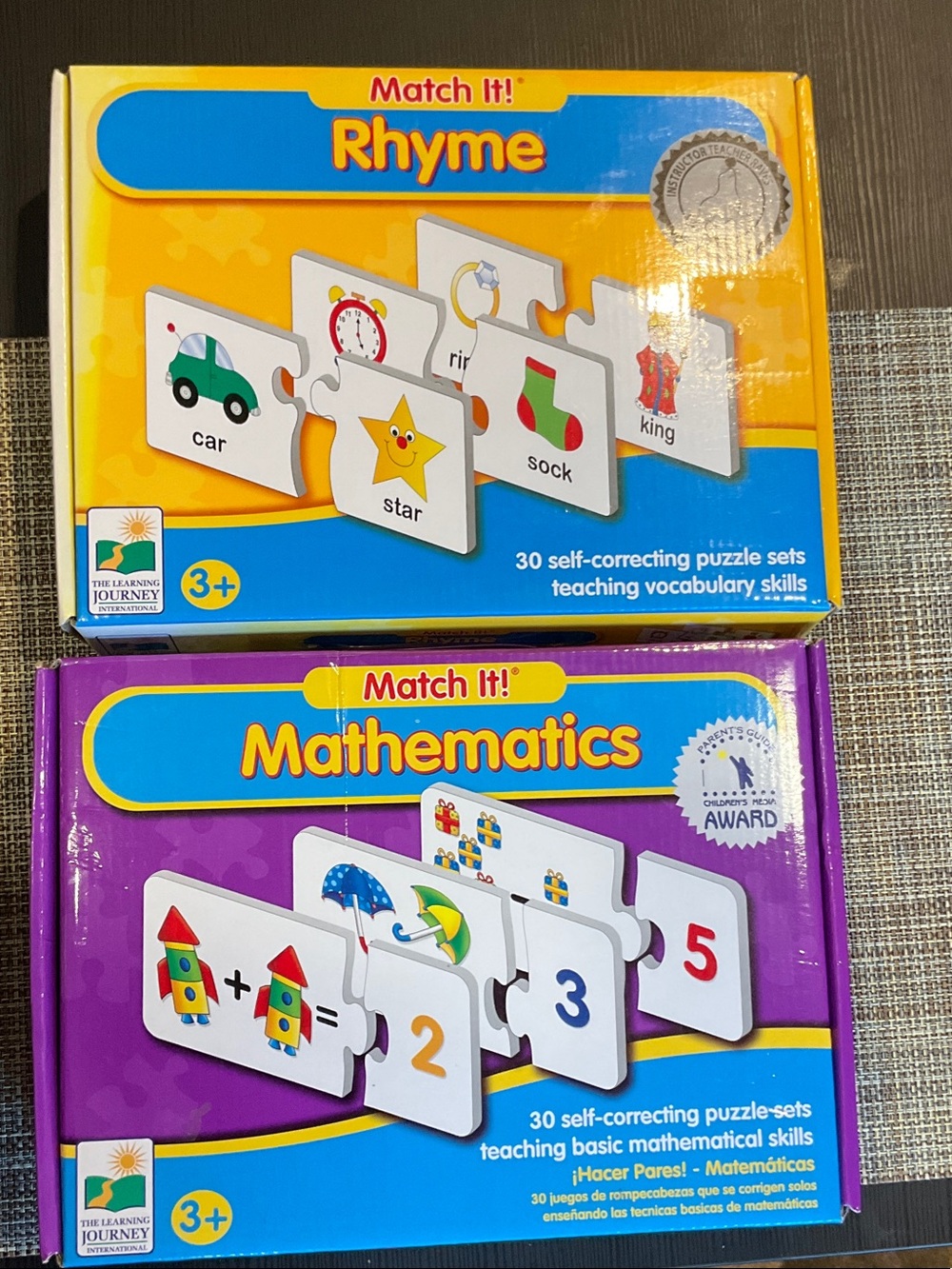 Match It! Rhyme (Yellow) & Mathematics (Purple) Puzzle Sets
